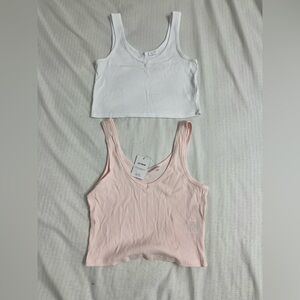Cotton On White & Light Pink Ribbed Tank Tops (2 Pack)